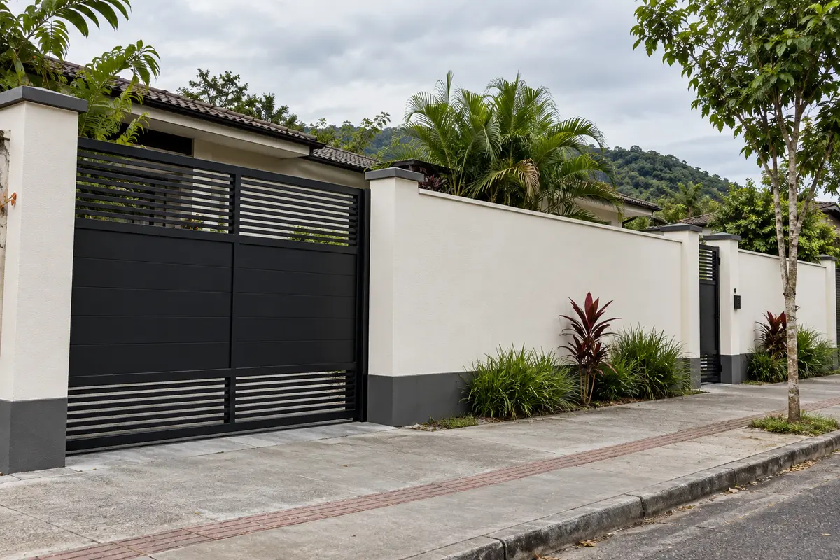 Pintura de muro residencial em Joinville com acabamento claro e detalhes grafite